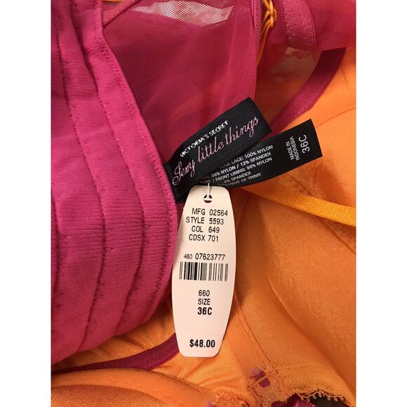 2006 Victoria’s Secret Sexy Little Things HOT PINK Sheer Ribbon Garter Cami 36C - Picture 9 of 9